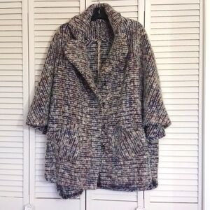 Vintage Handmade Multi Coloured Knit Carpet Poncho Coat, Oversized, One Size